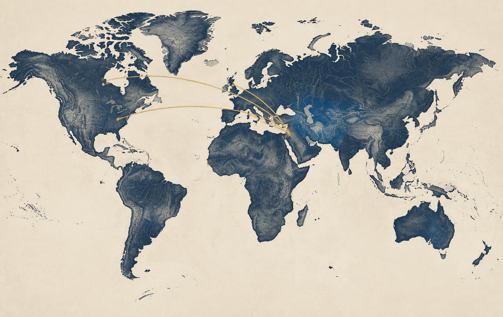 World map showing Jen's speaking reach across Israel, the United States, Canada and the United Kingdom